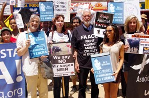 Tony Moore with protesters in the square.